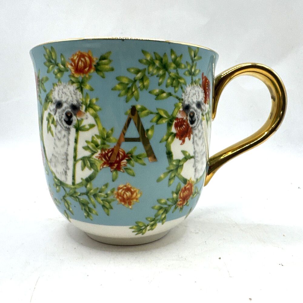 Anthropologie Lou Rota Nature Table Letter "A" Monogram Mug Cup Llama